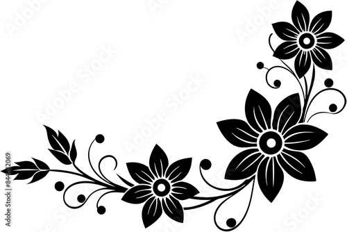 Floral corner design silhouette vector illustration