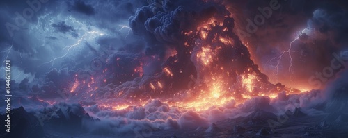 Wallpaper Mural Fierce volcanic eruption illuminated by lightning in a dramatic sky. Torontodigital.ca