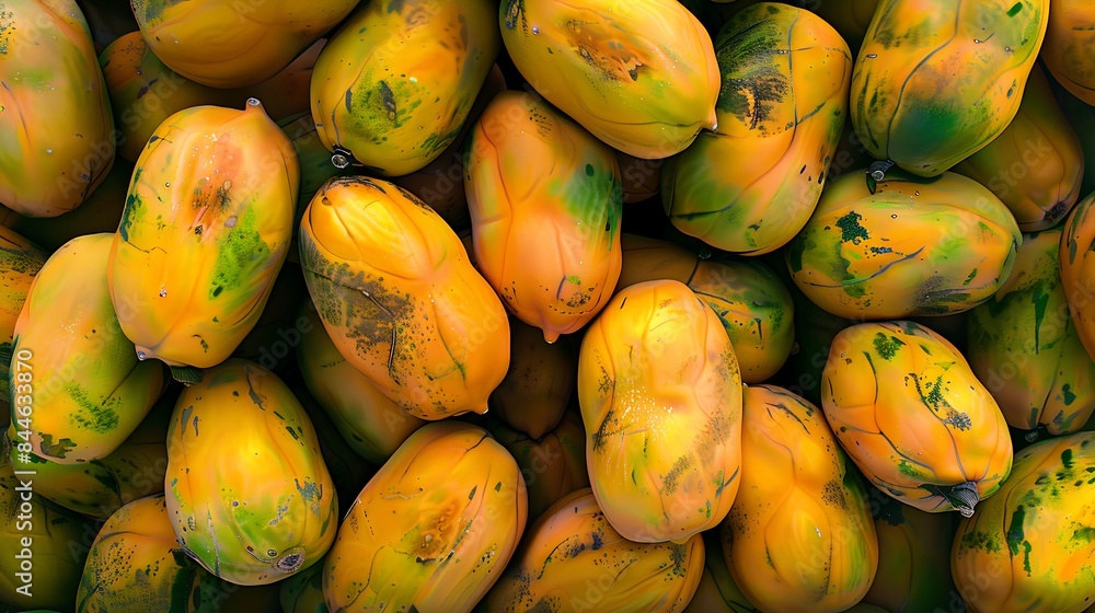 Close-up of freshly harvested ripe papayas with vibrant colors and textures Close-up of freshly harvested ripe papayas with vibrant colors and textures