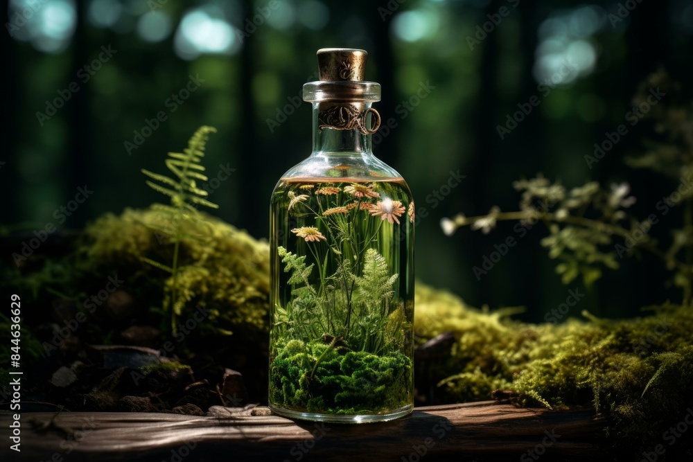 Vibrant Tincture bottle flower herbs nature. Health essential vial care remedy. Generate Ai Vibrant Tincture bottle flower herbs nature. Health essential vial care remedy. Generate Ai