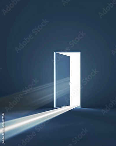 A doorway glows on a navy background, hinting at new beginnings and opportunities ahead.