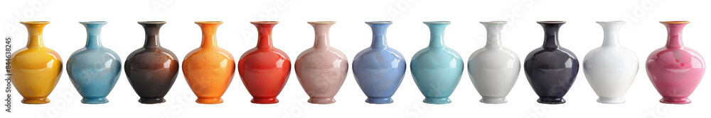 Colorful Ceramic Vases in Row Display Unique Handmade Pottery Art Colorful Ceramic Vases in Row Display Unique Handmade Pottery Art