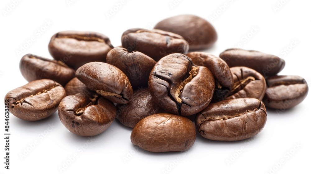 Coffee beans roasted and isolated against a white backdrop Coffee beans roasted and isolated against a white backdrop