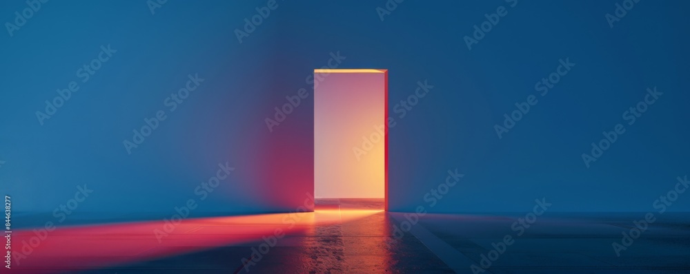 A symbolic doorway on deep blue, depicting new beginnings and possibility. Vibrant red, ochre, and off-white highlights provide a contrast. A symbolic doorway on deep blue, depicting new beginnings and possibility. Vibrant red, ochre, and off-white highlights provide a contrast.