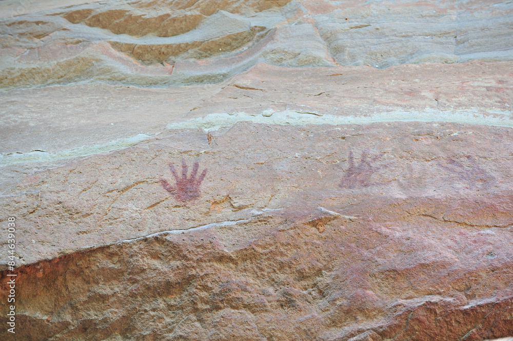 Ubon Ratchathani, Thailand - May 30, 2024 : landscape tourist attractions Pha Taem National Park There are paintings on ancient cave walls, more than 3000 years old, high cliffs, large rocks.