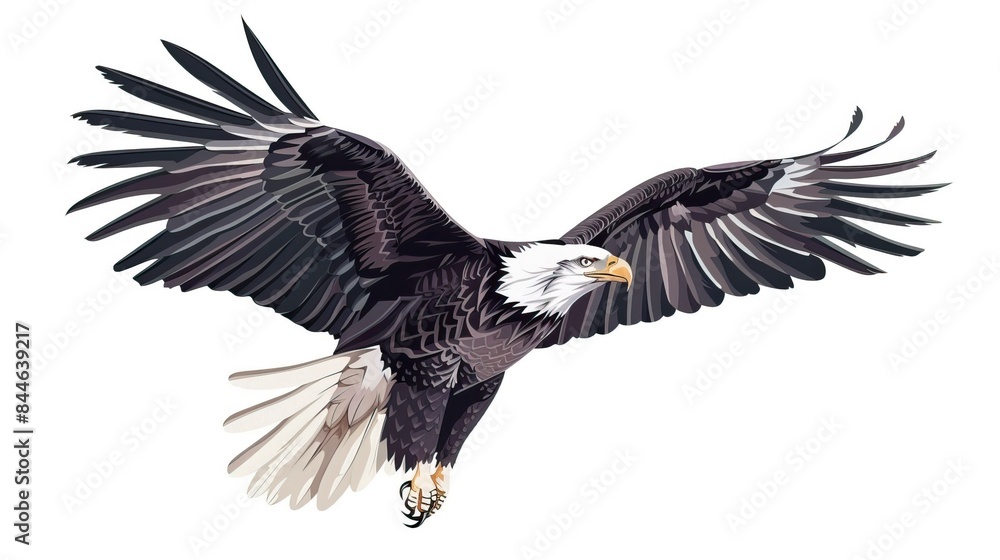 Obraz premium Bald eagle flying draw and paint on white background vector illustration