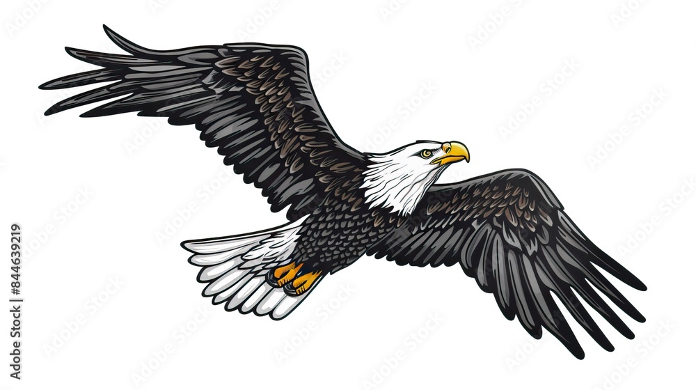 Fototapeta premium Bald eagle flying draw and paint on white background vector illustration
