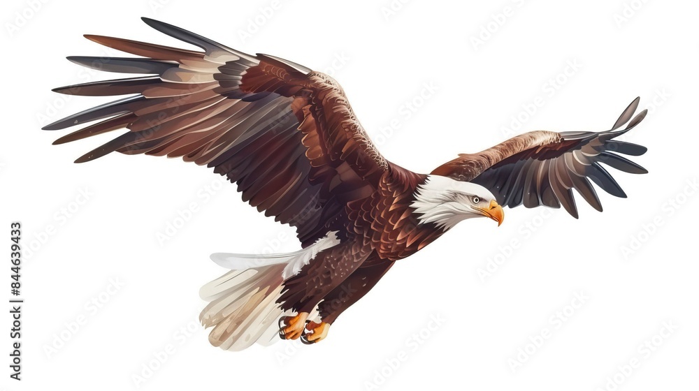 Fototapeta premium Bald eagle flying draw and paint on white background vector illustration