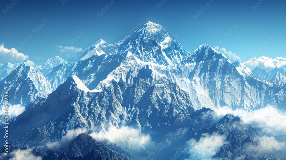 Mountains with snow-capped peaks and a clear blue sky, representing Earth's majestic landscapes. Mountains with snow-capped peaks and a clear blue sky, representing Earth's majestic landscapes.