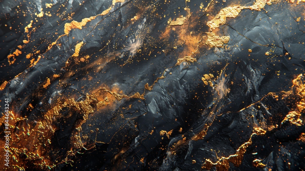 Close-up of abstract black marble texture with gold streaks, suggesting luxury, opulence, or modern art It's detailed and textured Close-up of abstract black marble texture with gold streaks, suggesting luxury, opulence, or modern art It's detailed and textured