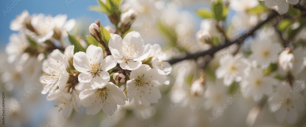 Blooming tree branch with white flowers close up in a sunny day Spring nature concept Selective focus. Blooming tree branch with white flowers close up in a sunny day Spring nature concept Selective focus.