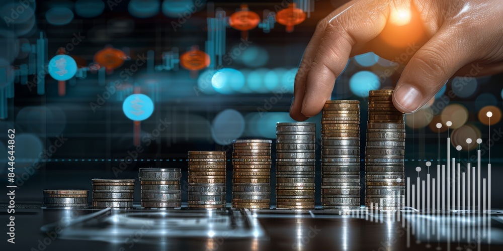 Money coin stack growing graph, perfect for finance and mortgage concept visuals. Money coin stack growing graph, perfect for finance and mortgage concept visuals.