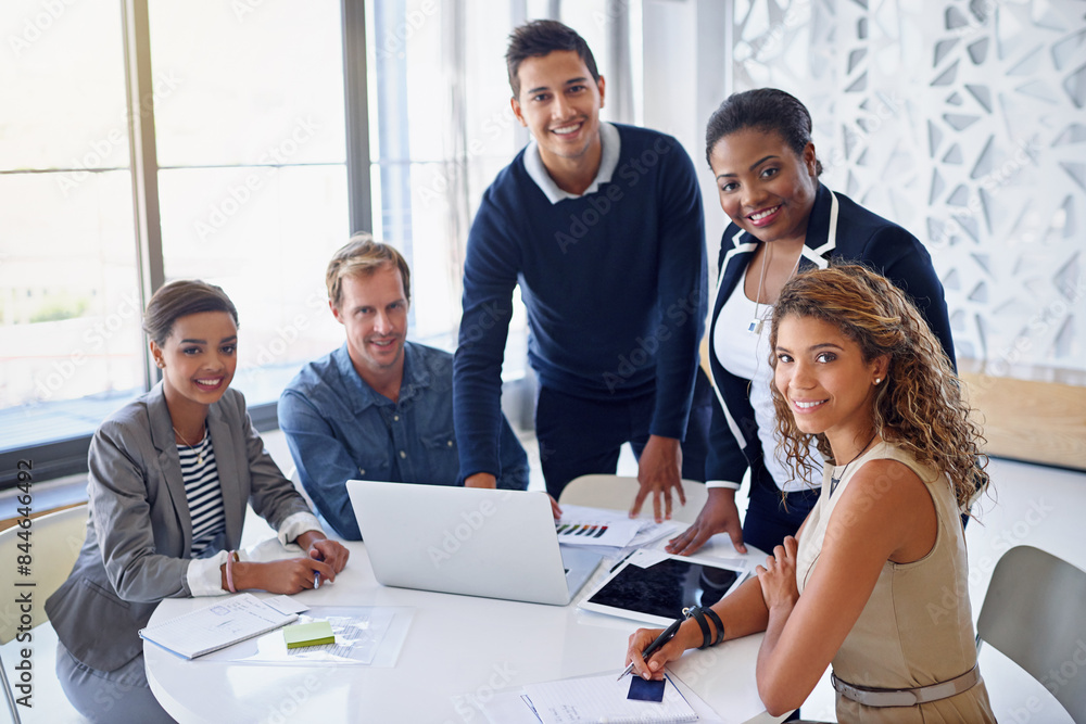 Φωτογραφία Business meeting, people and accountants with laptop and paperwork for investment portfolio in office