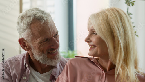 Canvas-taulu Happy smiling playful retired family Caucasian elderly senior mature couple woma