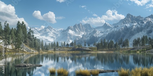 A beautiful mountain lake with snow-capped mountains in the background generated by AI