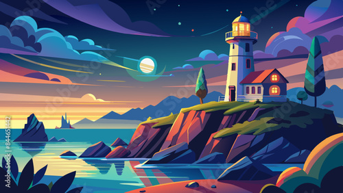 Lighthouse on sea coast Landscape