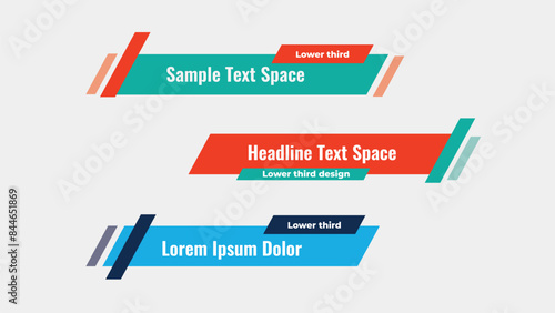 Modern 3-color set geometric lower third banner design premium vector