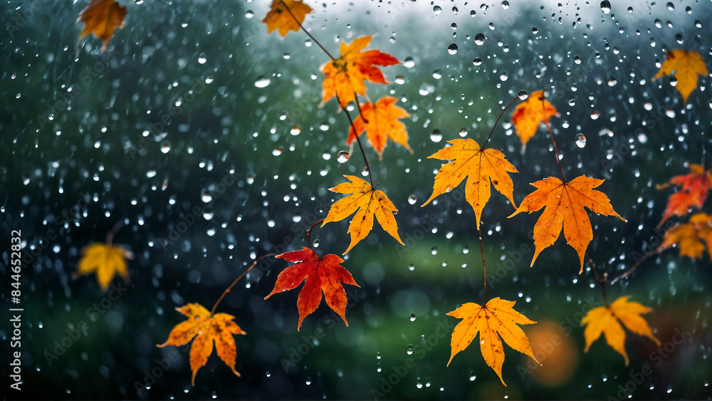 Mesmerizing Mix: Raindrops and Autumn Leaves Mesmerizing Mix: Raindrops and Autumn Leaves