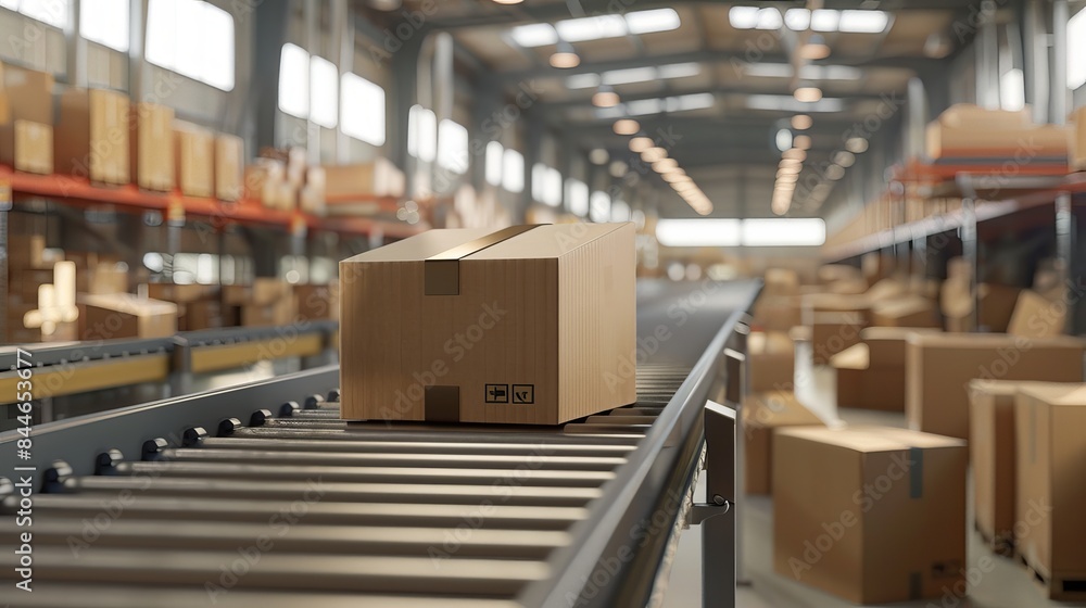 A closeup 3Drendered image displays cardboard boxes on a conveyor in a modern distribution warehouse ready for shipping to customers highlighting the cargo freight transportation A closeup 3Drendered image displays cardboard boxes on a conveyor in a modern distribution warehouse ready for shipping to customers highlighting the cargo freight transportation