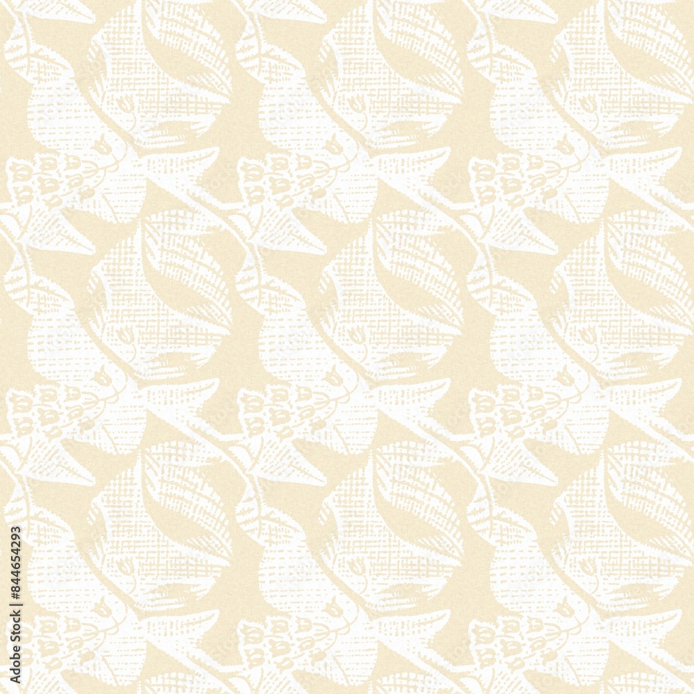 Modern white on cream lace effect wedding background texture. Soft tonal linen openwork block print with subtle hand drawn lattice damask printed fabric backdrop. Modern white on cream lace effect wedding background texture. Soft tonal linen openwork block print with subtle hand drawn lattice damask printed fabric backdrop.