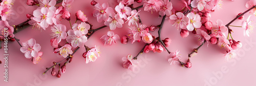 Pink cherry blossoms on pink background 