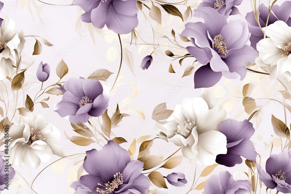 Obraz premium Seamless pattern, abstract art. Watercolor painting, children's wallpaper. Hand drawn plants. Palms, rainforest, leaves, flowers. modern Art. Prints, wallpapers, posters, cards, murals