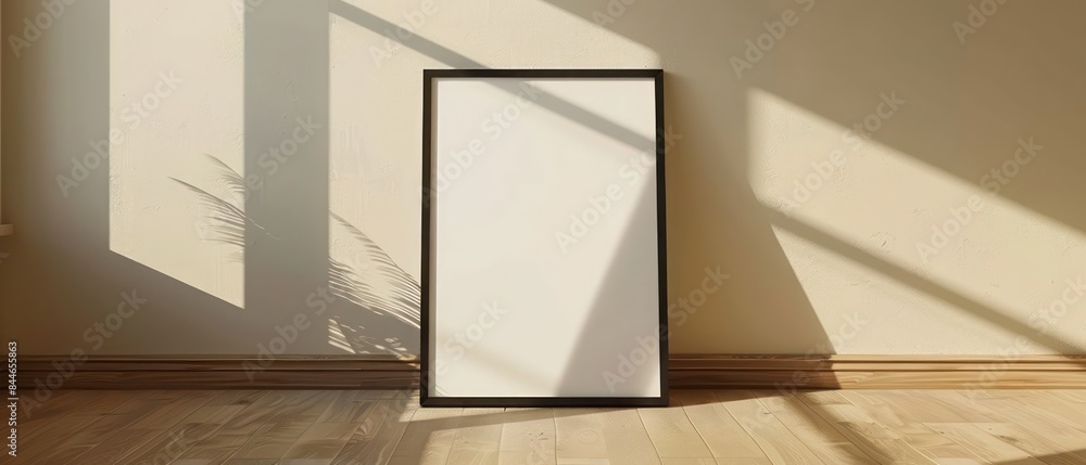 poster frame mockup with a white flat poster in it, thin black border on the frame poster frame mockup with a white flat poster in it, thin black border on the frame