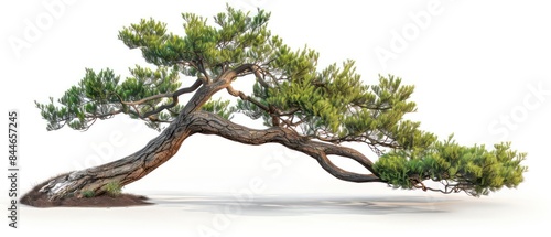 pine tree with long branches and curved trunk on a white background
