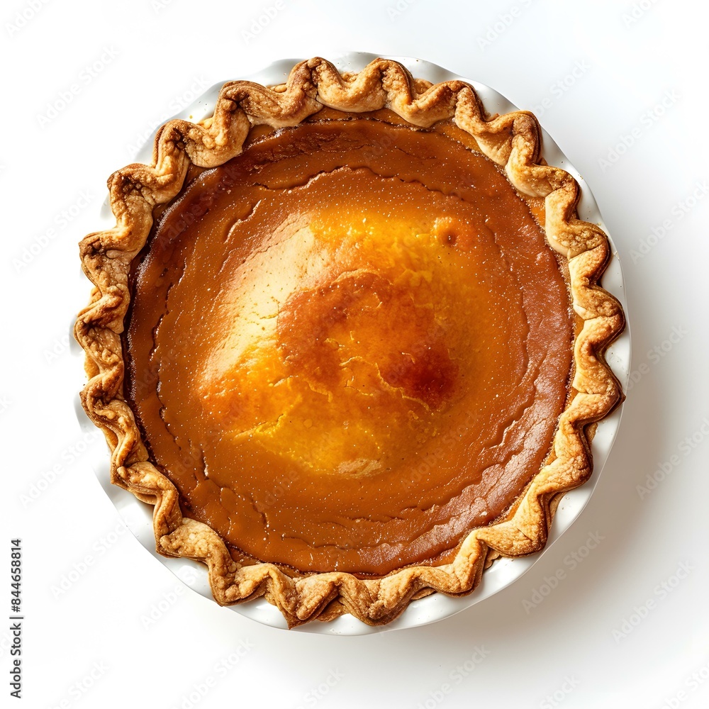 Freshly Baked Pumpkin Pie on White Background