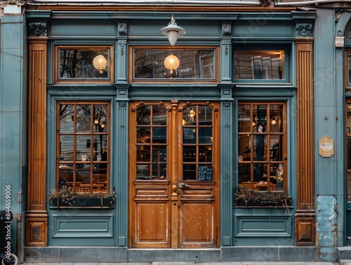Vintage Wooden Doors and Windows with Teal Facade