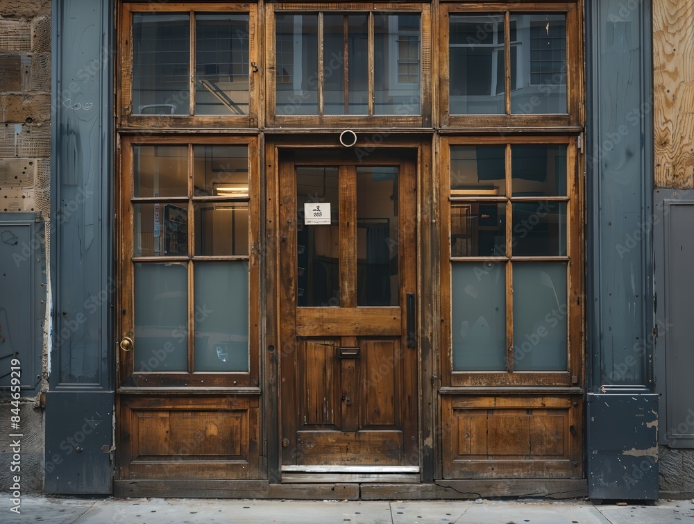 Old Wooden Doorway with Glass Panels and Door Old Wooden Doorway with Glass Panels and Door