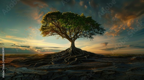 A tree stretches its branches to the sky its roots firmly planted in the ground as it symbolizes the balance and harmony between the physical and spiritual aspects