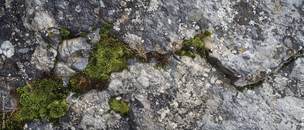 Gray stone adorned with verdant moss, a mosaic of textures revealing the intricate beauty of the outdoors