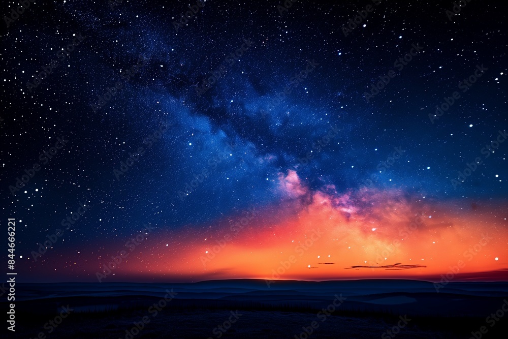 Sea of stars with dark blue and orange sky