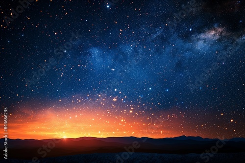 Sea of stars with dark blue and orange sky © kenkuza