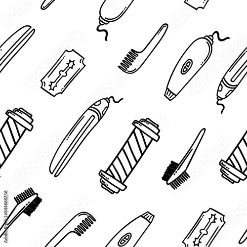 barbershop equipment seamless pattern in hand drawn style pattern background
