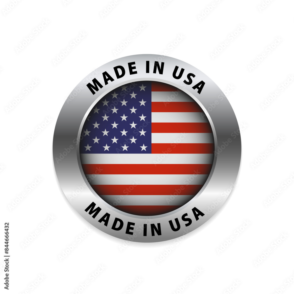 Made in usa rounded vector symbol. Made in USA flag logo. English brand sticker made in USA vector stamp. Vector illustration Made in usa rounded vector symbol. Made in USA flag logo. English brand sticker made in USA vector stamp. Vector illustration