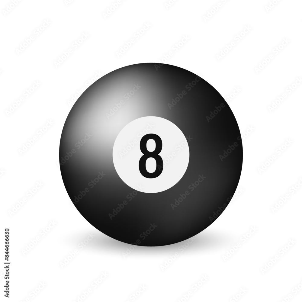 Billiard ball black eight with shadow on white background. Realistic glossy snooker ball. White background. Vector illustration Billiard ball black eight with shadow on white background. Realistic glossy snooker ball. White background. Vector illustration
