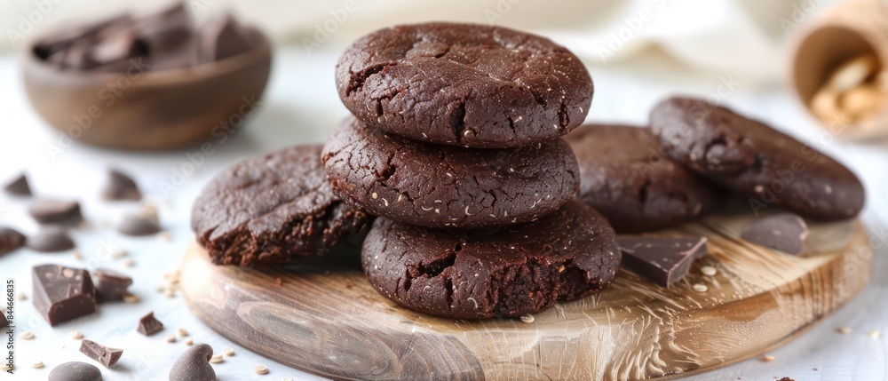 chocolate cookies, a product shot on a white background chocolate cookies, a product shot on a white background