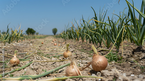 onions on a field in Oldebroek which are dryed out due to dry summer  photo