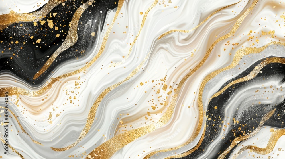 Luxurious abstract design with organic shapes and milk & coffee forms in white, black, and gold with glitter details Luxurious abstract design with organic shapes and milk & coffee forms in white, black, and gold with glitter details