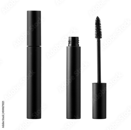blank mascara brush on White Background, black Lip Gloss, Lipstick Package Set