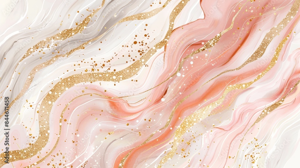 Premium abstract design with organic shapes and milk & coffee patterns in white, pink, and gold with glitter details Premium abstract design with organic shapes and milk & coffee patterns in white, pink, and gold with glitter details