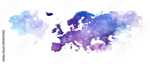 map of Europe and data, business modern technology, mechanical designs, blue violet, double exposure, white background