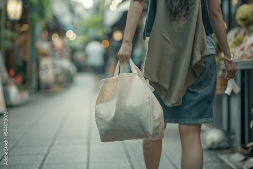 person using a cloth bag to avoid plastic waste an ultra realistic scene