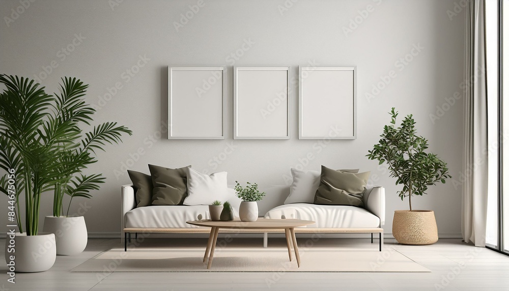 Fototapeta premium Modern contemporary home space / living room, clean warm cozy minimalist interior 3d rendering