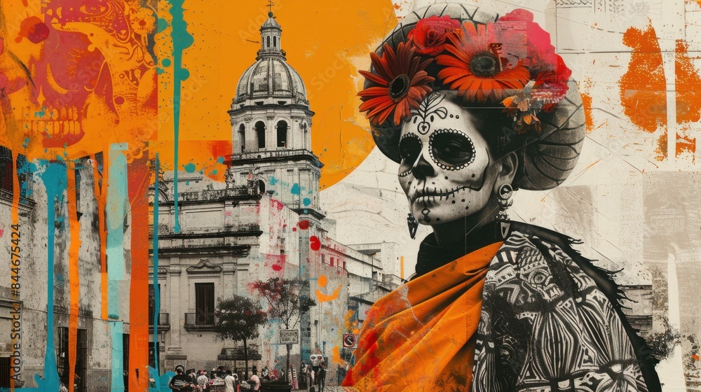 Day of the Dead Celebrations in Mexico City Art Collage