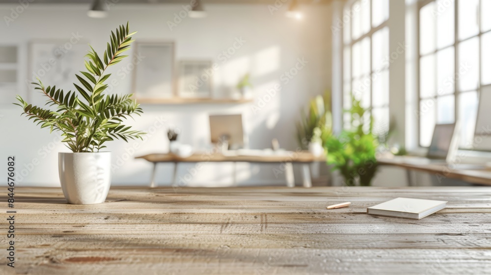 Minimalist stationery mockup on a wooden desk, with a bright office background and lots of room for text Minimalist stationery mockup on a wooden desk, with a bright office background and lots of room for text