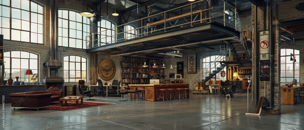 coffee shop in an industrial loft blends exposed brick, metal beams, and cozy seating for a trendy ambiance coffee shop in an industrial loft blends exposed brick, metal beams, and cozy seating for a trendy ambiance