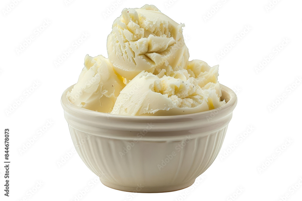 Delicious scoops of creamy vanilla ice cream in a white bowl isolated on a white background, perfect for dessert presentations and food-related projects. Delicious scoops of creamy vanilla ice cream in a white bowl isolated on a white background, perfect for dessert presentations and food-related projects.